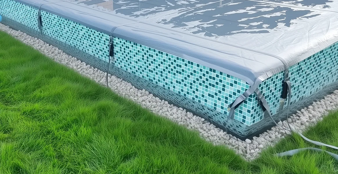 Покрывало для бассейна под снегом — защита зимой в Сургуте